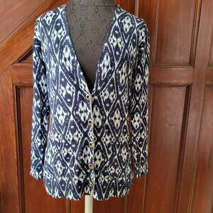 Grace Elements Diamond Batik Cardigan M Blue & White